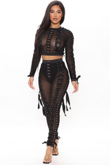 Diva Lace Up Mesh Pants Set (white)