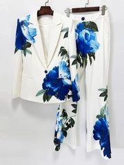Flower Print Blazer Pants Set