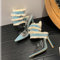 Denim Ankle Strap Heels