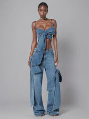 Bow Wrap Denim Set