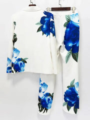 Flower Print Blazer Pants Set