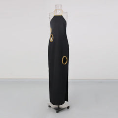 Gold Trim Cutout Knit Maxi Dress