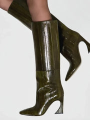 Crocodile Chunky Heel Boots