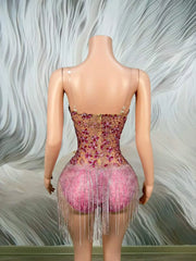 Cocktail Fringe Sheer Mini Dress