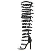 Denim Buckle Stiletto Boot Sandals