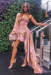 Floral Corset One Shoulder Dress