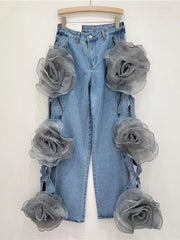 3D Flower Denim Pants