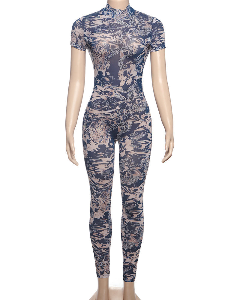 A Print Mesh Jumpsuit