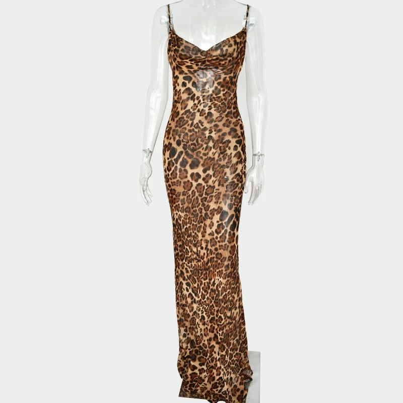 All Leopard Bodycon Mesh Dress