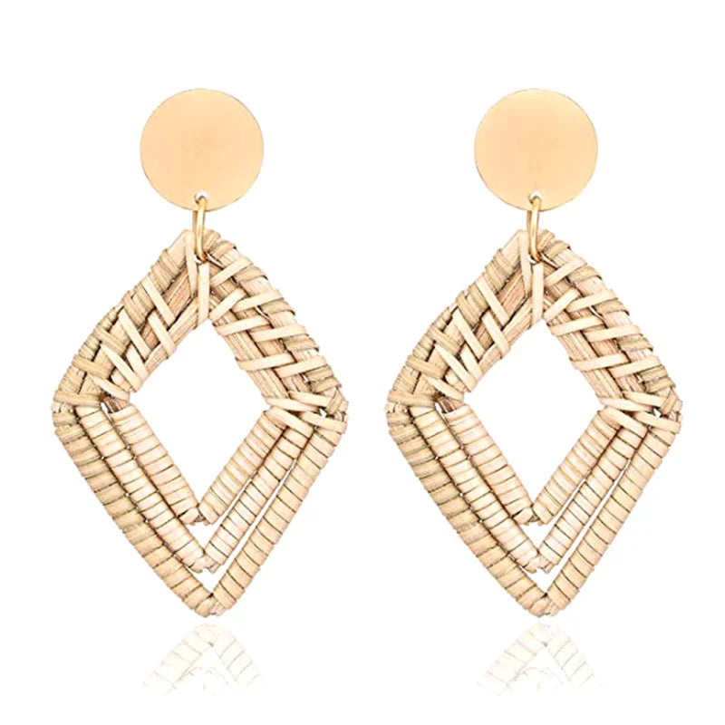 Boho Rattan Braid Drop Earrings