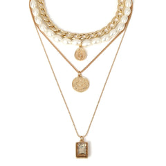 Coin Multi Layer Pearl Choker Necklace
