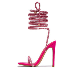 Crystal Ankle Cross Strap Heels