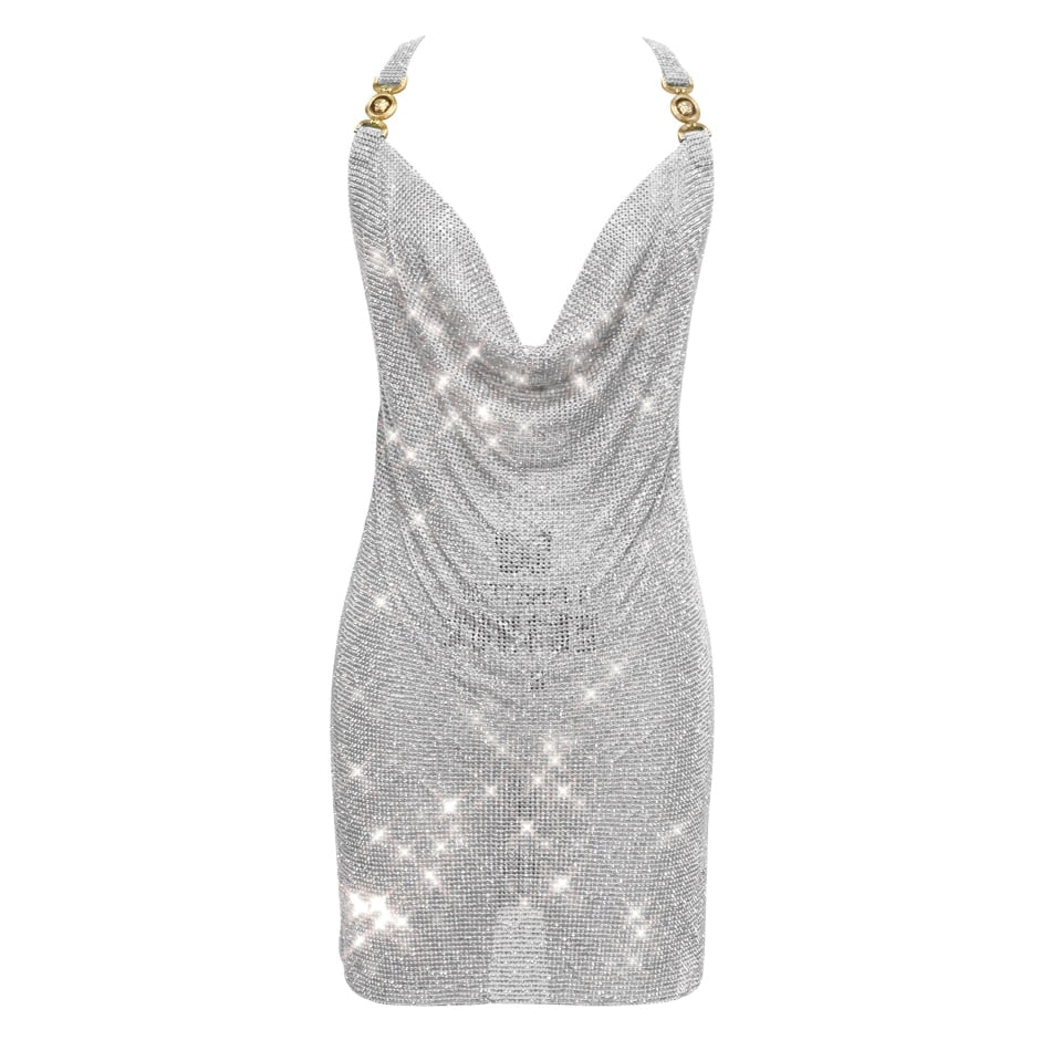 Crystal Mesh Rhinestones Mini Dress