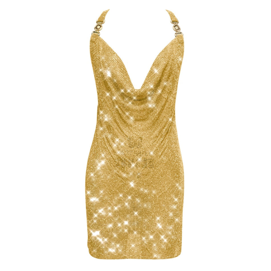 Crystal Mesh Rhinestones Mini Dress