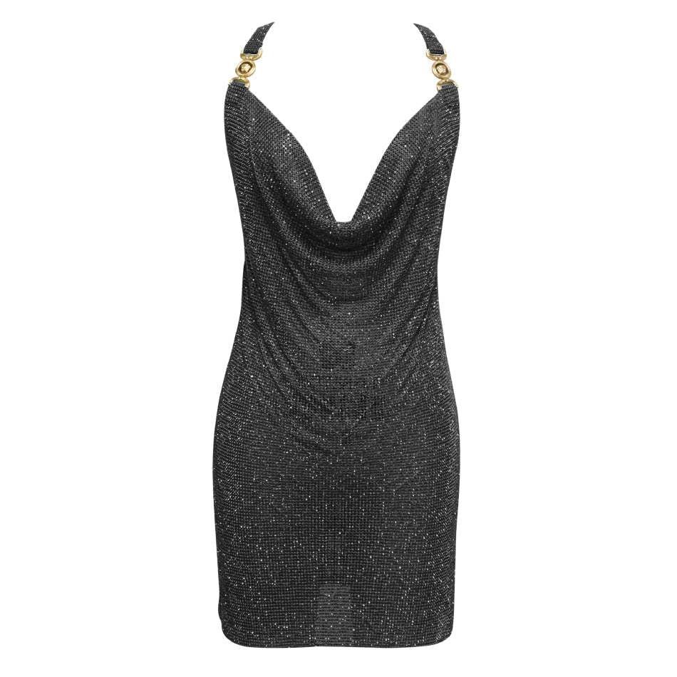 Crystal Mesh Rhinestones Mini Dress