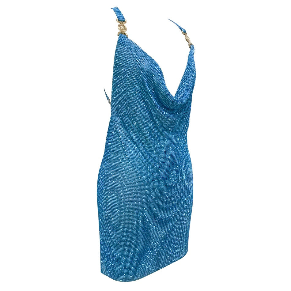 Crystal Mesh Rhinestones Mini Dress
