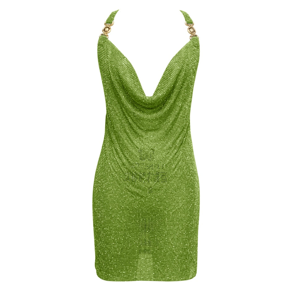 Crystal Mesh Rhinestones Mini Dress