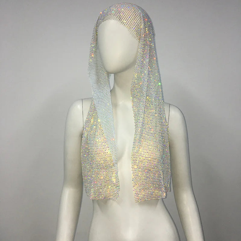 Crystal Rhinestone Fishnet Headscarf