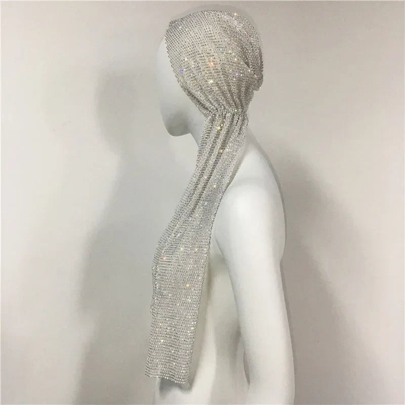 Crystal Rhinestone Fishnet Headscarf