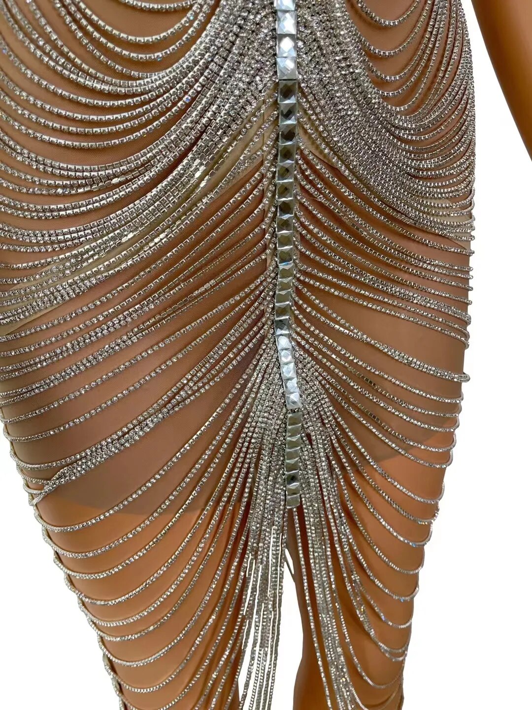 Diamond Tassel Fringe Mesh Dress