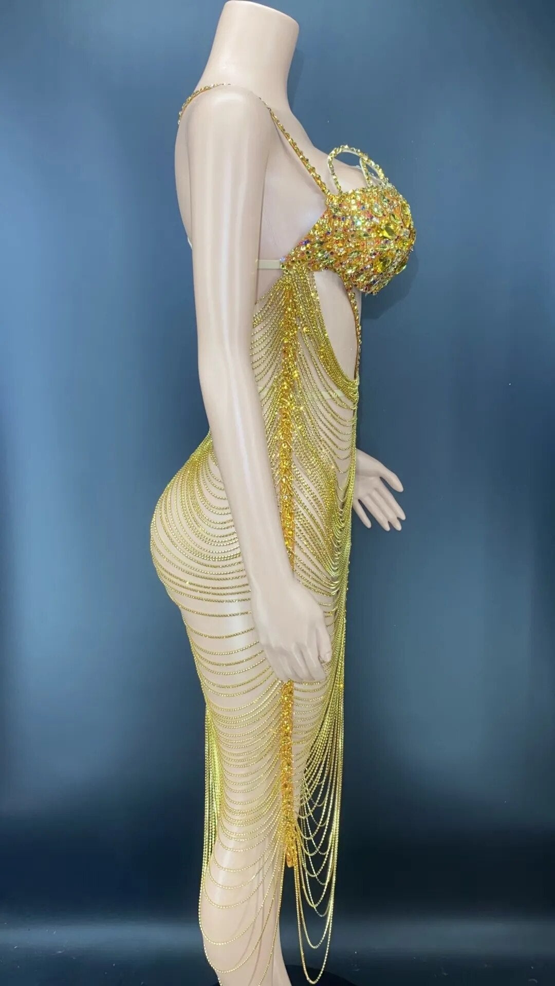 Diamond Tassel Fringe Mesh Dress