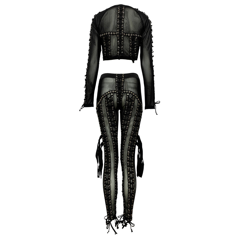 Diva Lace Up Mesh Pants Set