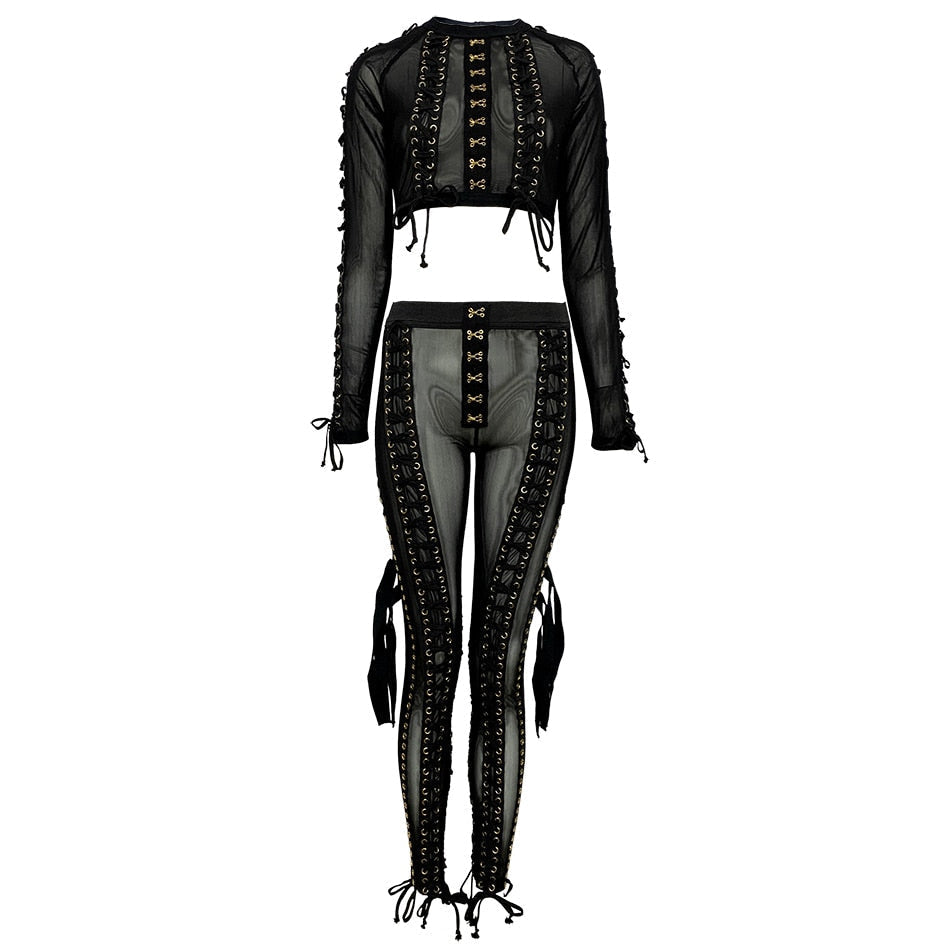 Diva Lace Up Mesh Pants Set