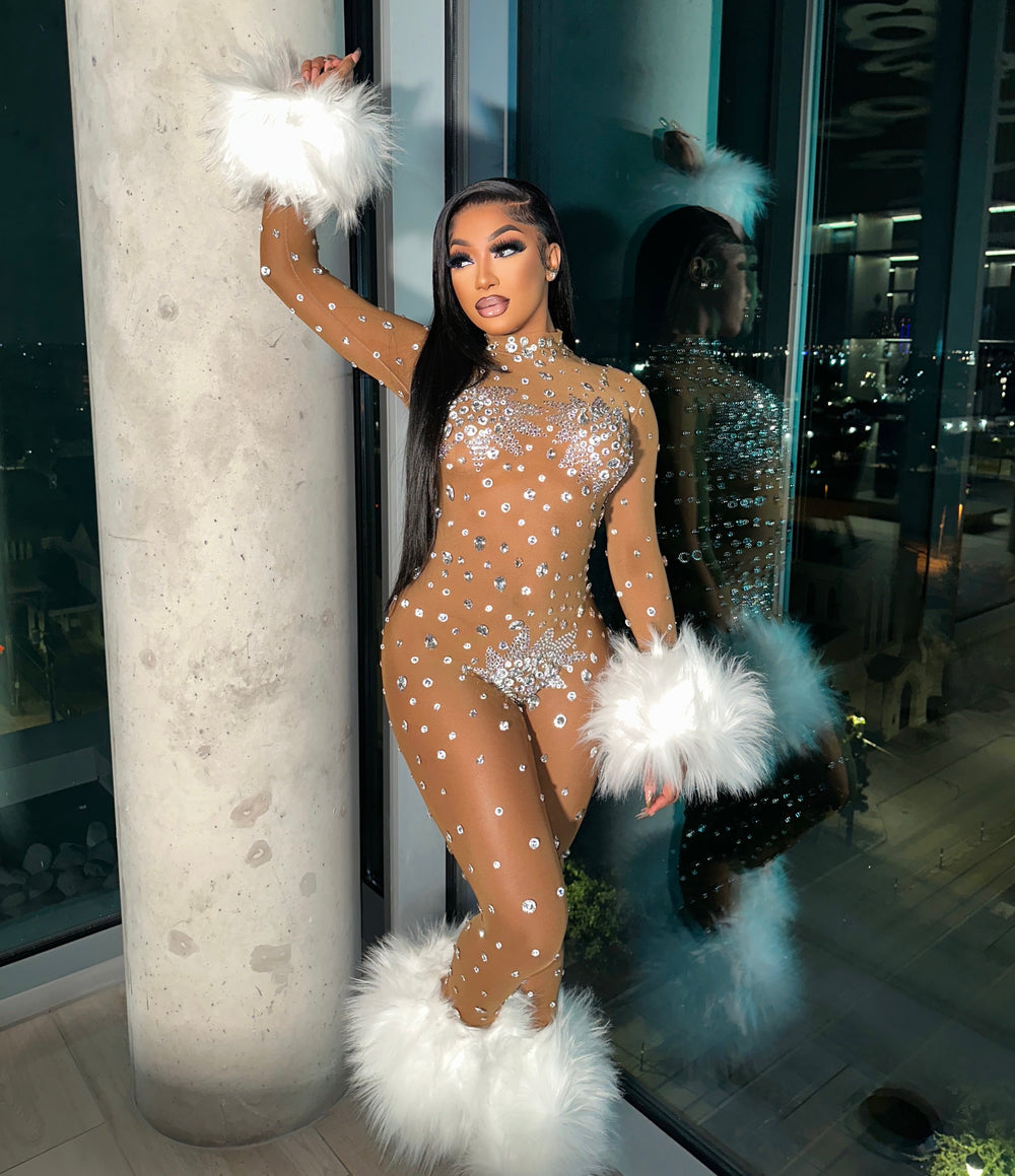 Feather Rhinestone Jumpsuit