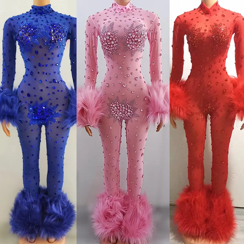 Feather Rhinestone Jumpsuit