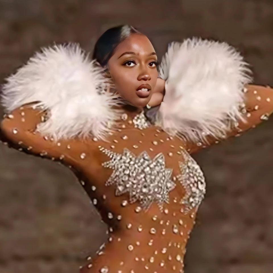 Feather Rhinestone Jumpsuit