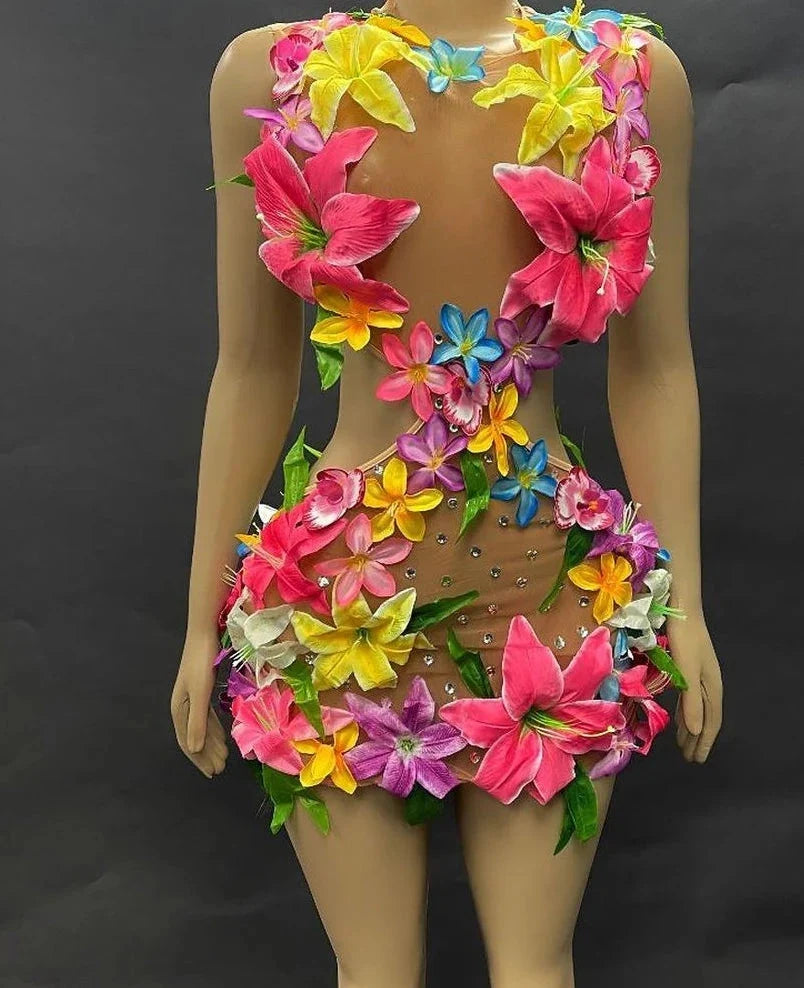 Flower Sexy Mesh Dress
