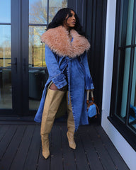 Fur Collar Trench Denim Coat