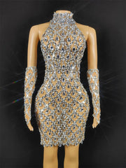 Hillary Rhinestones Mesh Dress