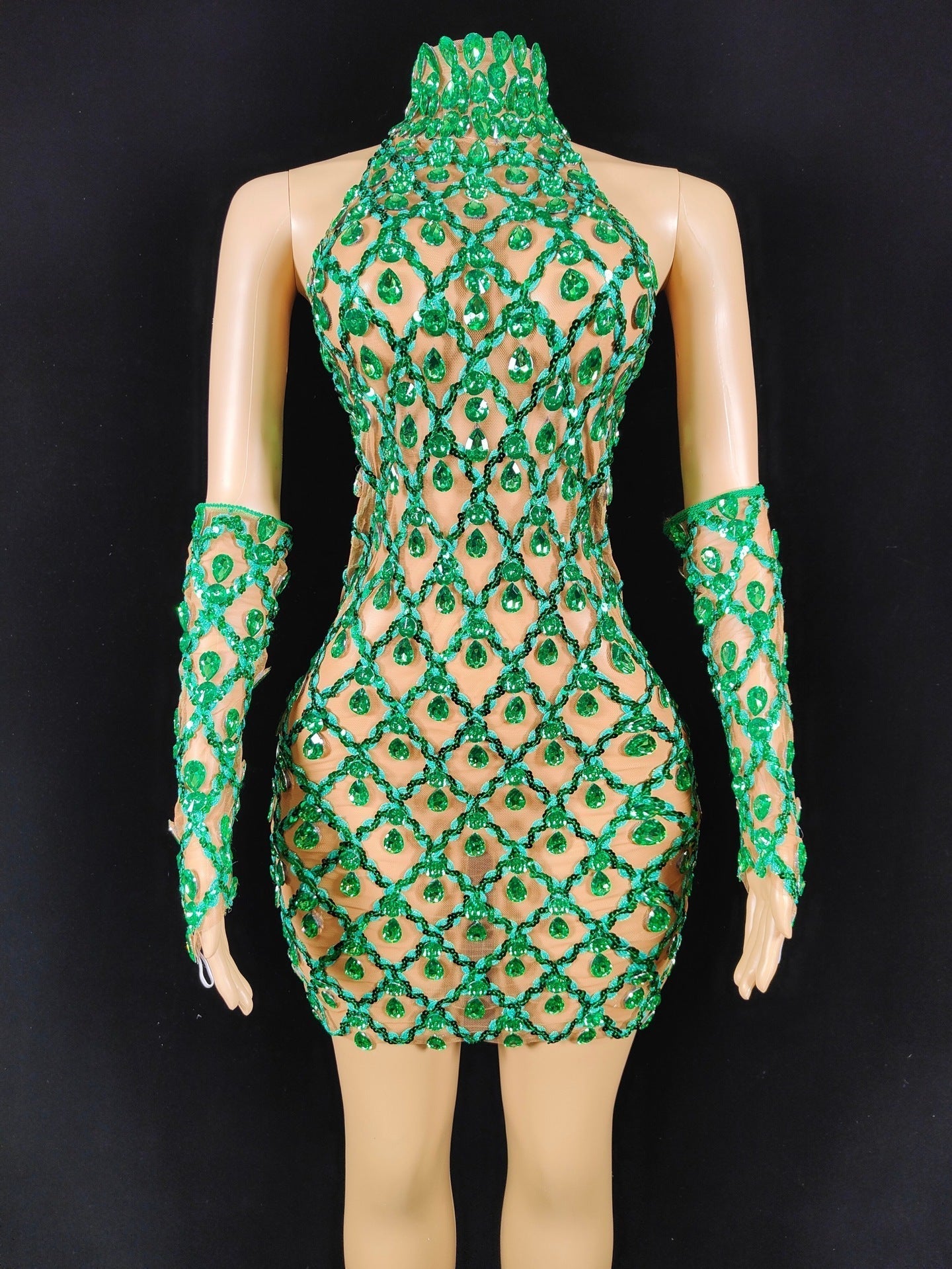 Hillary Rhinestones Mesh Dress
