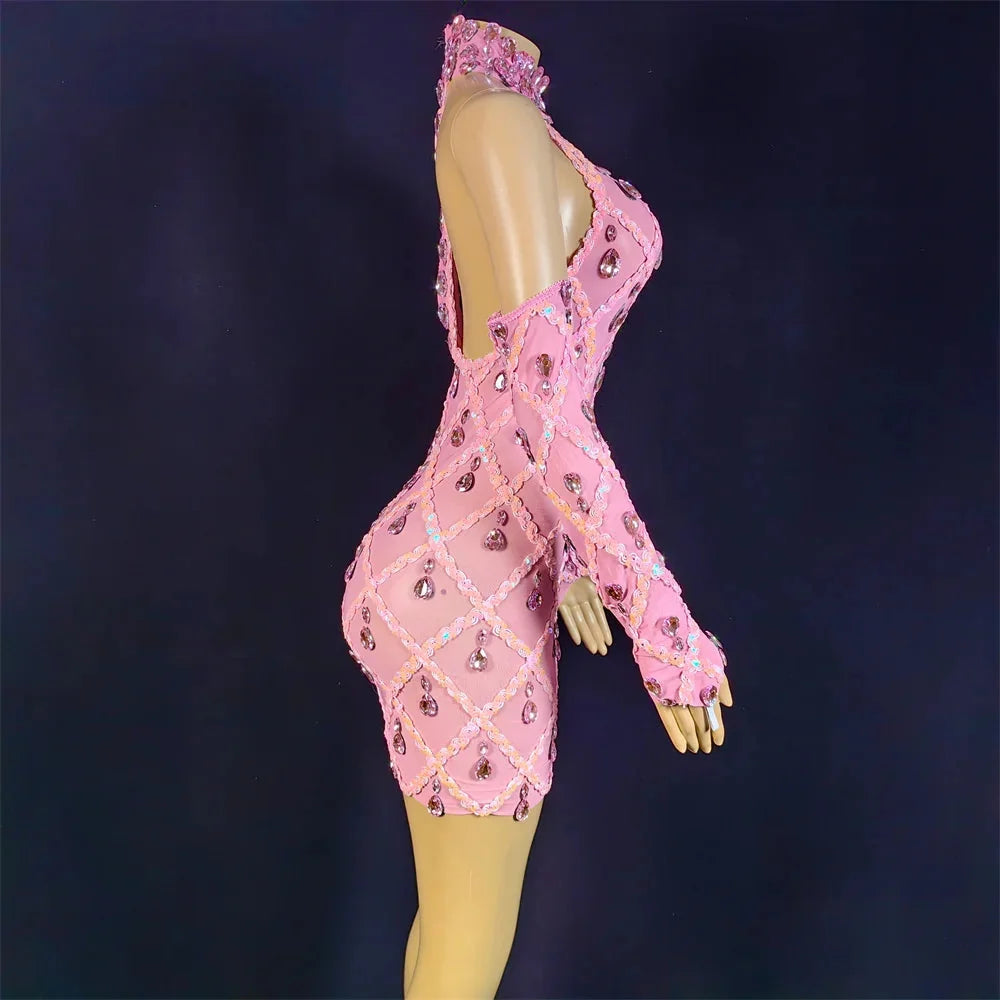 Hillary Rhinestones Mesh Dress