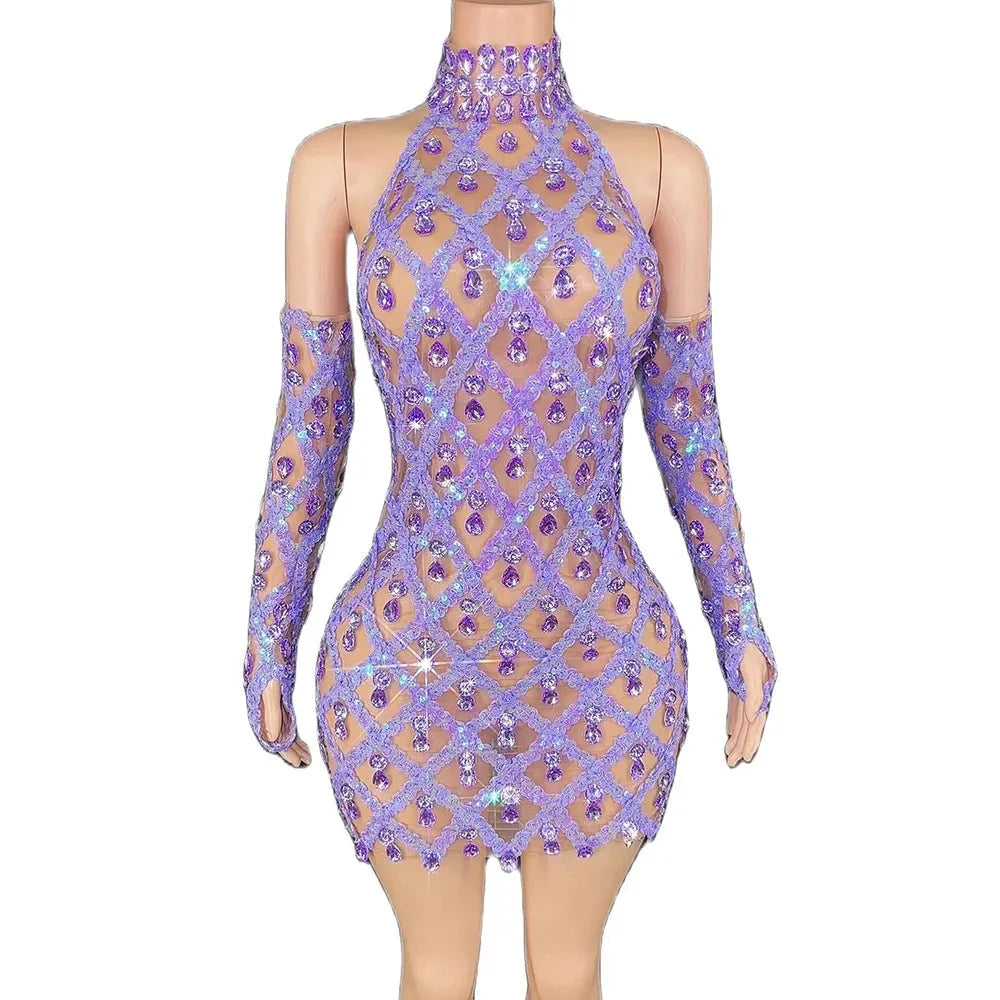 Hillary Rhinestones Mesh Dress