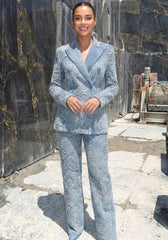 Blue Denim Blazer Pants Set