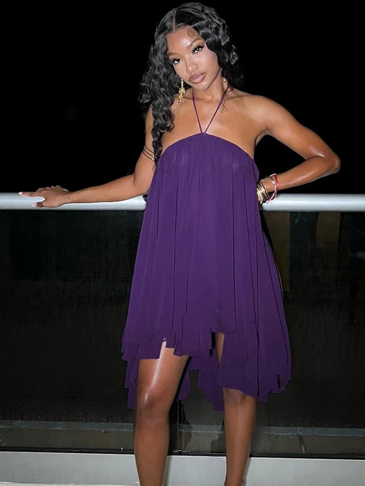 Asymmetrical Hem Backless Dress