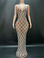 Abi Rhinestone Mesh Maxi Dress