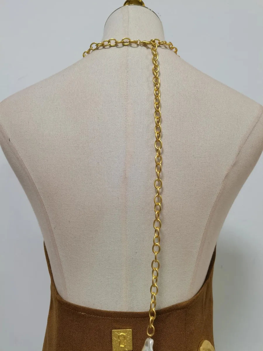 Gold Trim Cutout Knit Maxi Dress