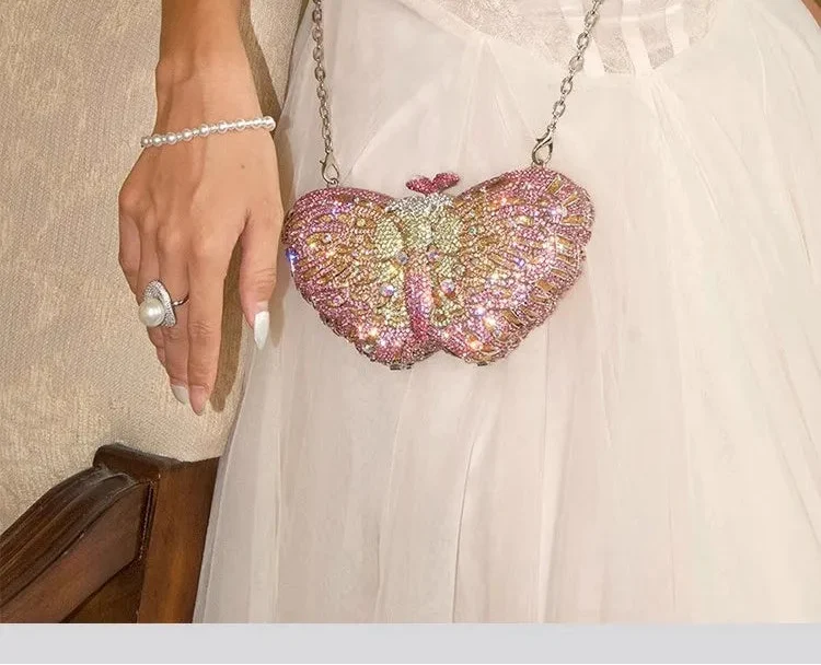 Butterfly Shaped Rhinestone Clutch Bag