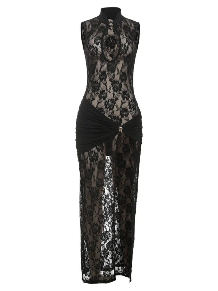 Asymmetrical Metal Knot Slit Dress