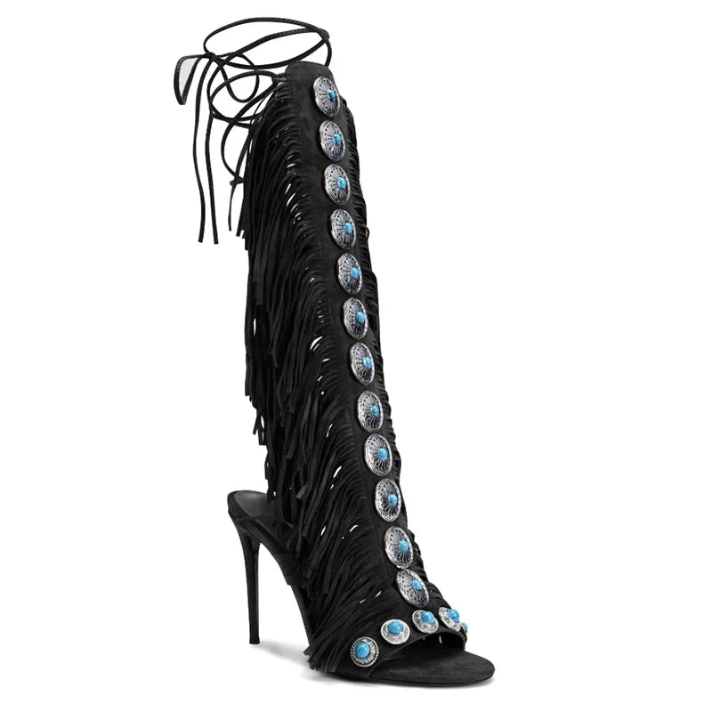 Cowgirl Suede Tassel High Heels
