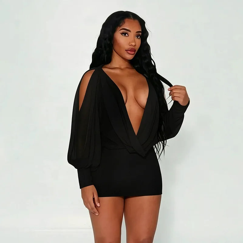 Cold Shoulder Sheer Mini Dress