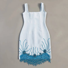 Crystal Embellished Fringe Bandage Mini Dress