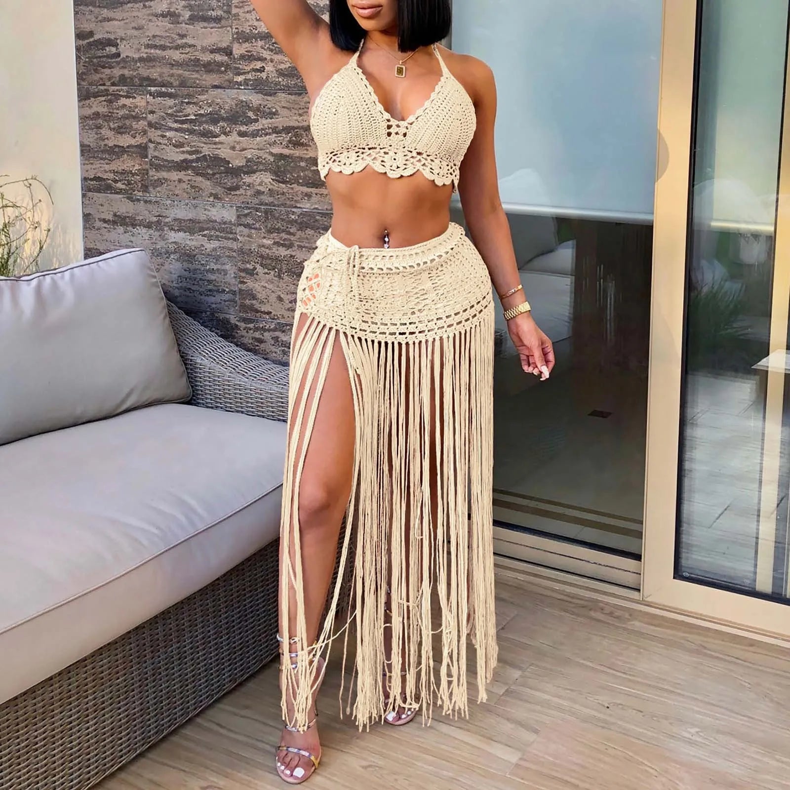 Boho Tassel Knit Beach Set
