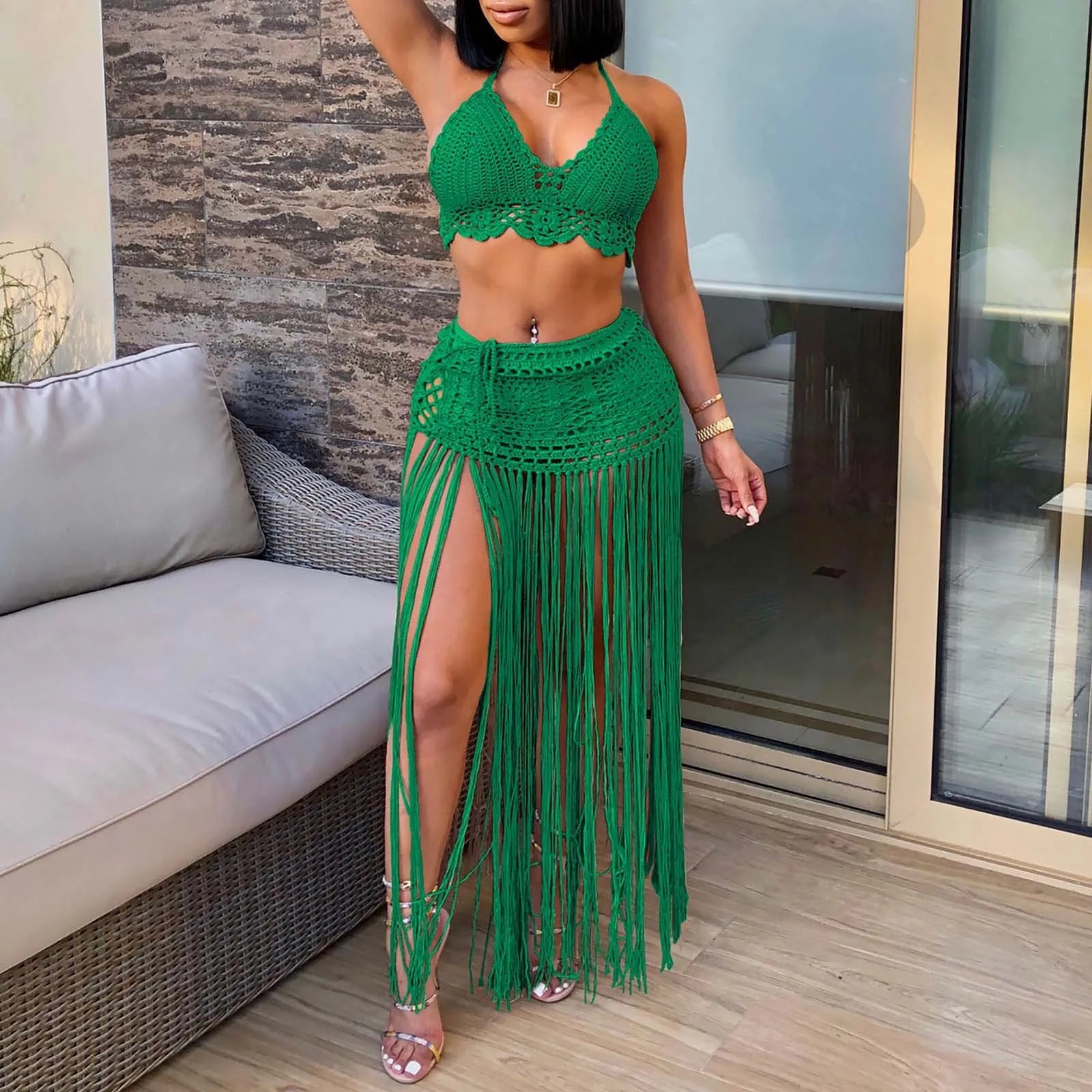 Boho Tassel Knit Beach Set