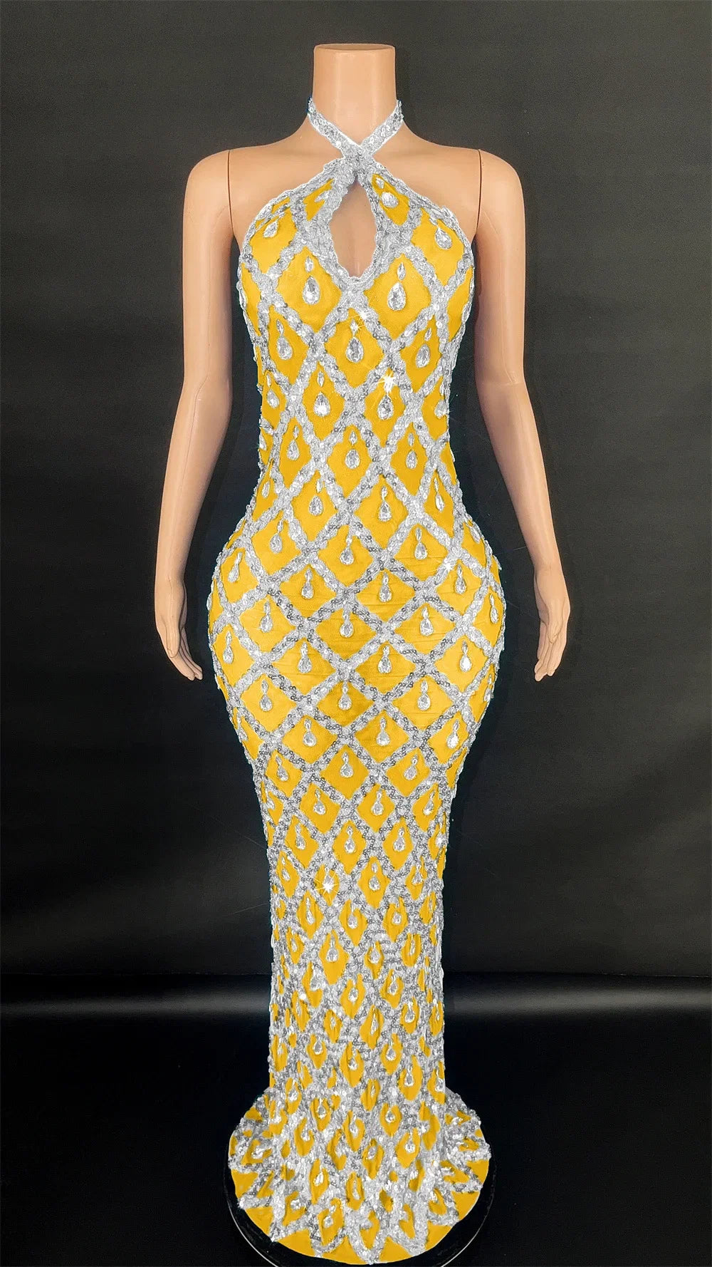 Abi Rhinestone Mesh Maxi Dress