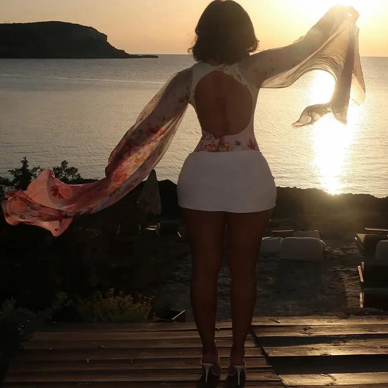 Floral Mesh Cape Sleeve Bodysuit