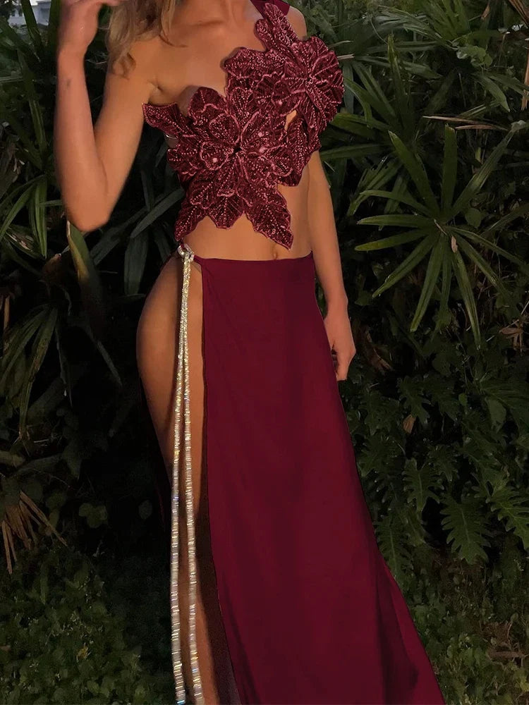 Adelina Sequin Flower Maxi Skirt Set